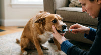 Gestresster Hund beim Zähneputzen